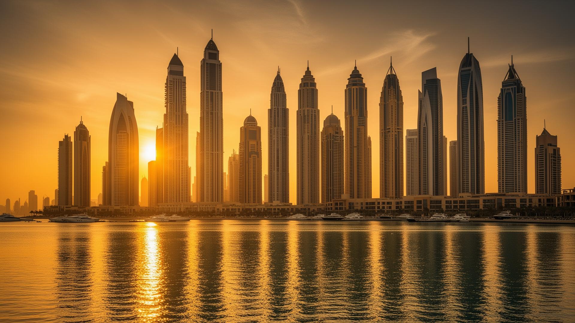 Dubai skyline at golden hour